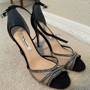 Nina New York Rhinestone Black Satin Heels
